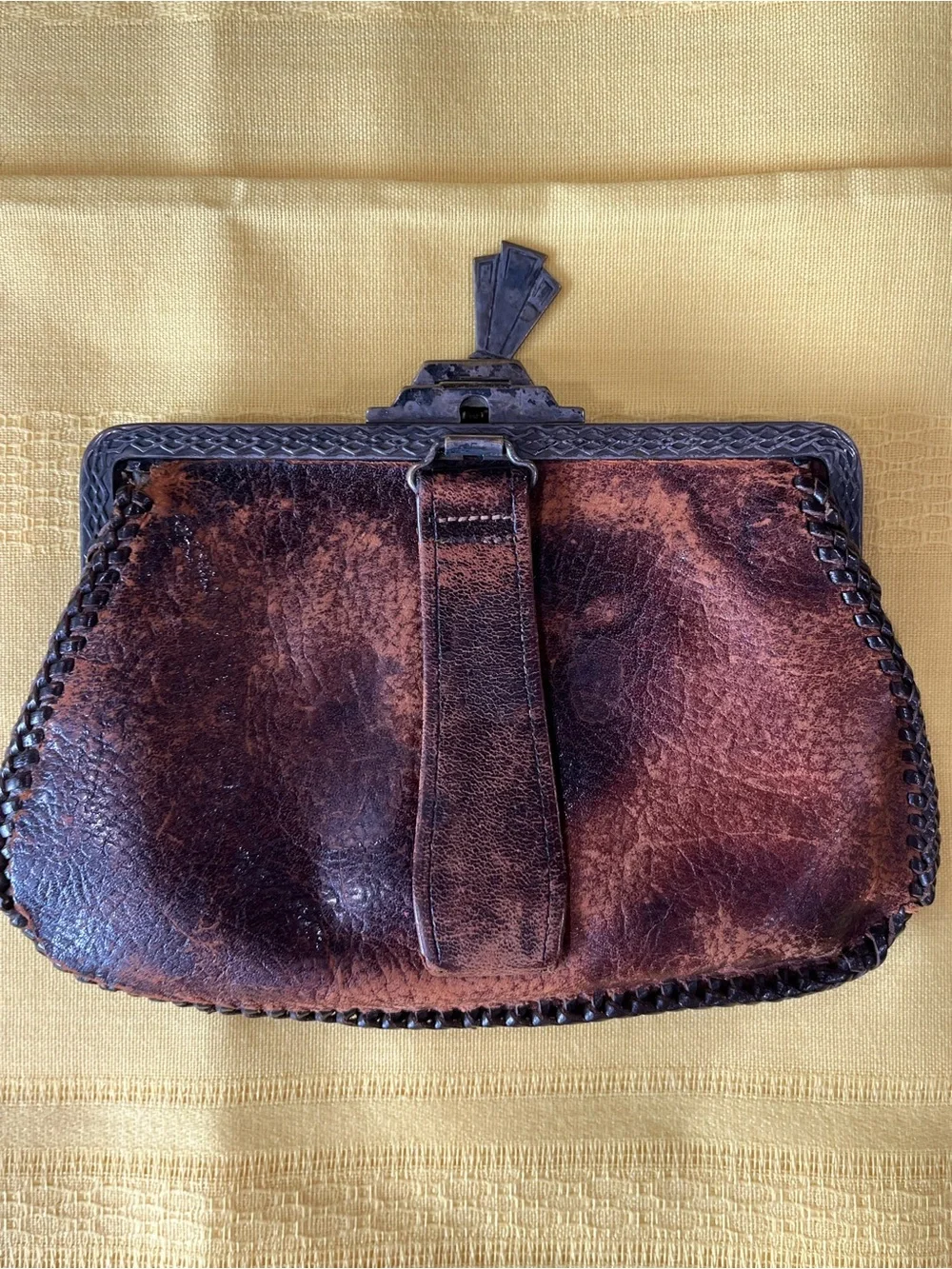 Rare! 1920’s Art Nouveau Hand Tooled Leather Purse/Clasp Bag